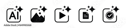 Ai generate icon set. Set of Artificial intelligence generate, ai multimedia, sparkle symbol - Stock Vector 