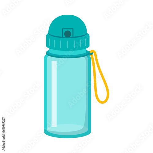 Illustration of blue water bottle with yellow loop on a white background