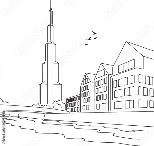 City Skyline with Modern Buildings and Waterfront