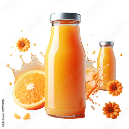 plastic bottle with orange juice isolated on white background