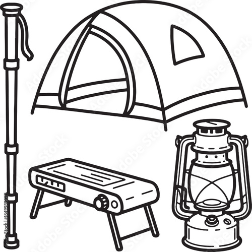 Camping Gear Tent Hiking Pole Portable Stove Camping Lantern Line Art outdoors adventure