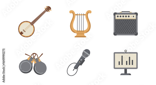 Illustration of various musical instruments and audio devices