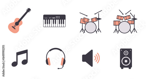 Collection of musical instruments and audio equipment icons