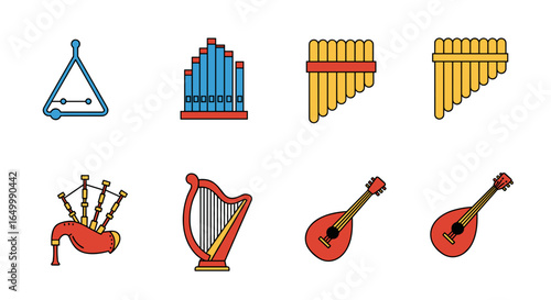 Collection of various musical instruments in cartoon style