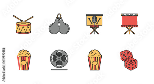 Depiction of musical instruments and entertainment objects