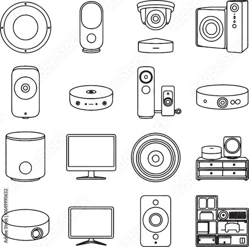 Black And White Line Drawing Home Theater Speakers And Electronics