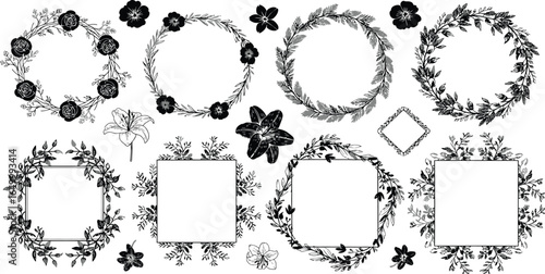 Hand-Drawn Floral Frames and Botanical Wreaths Collection