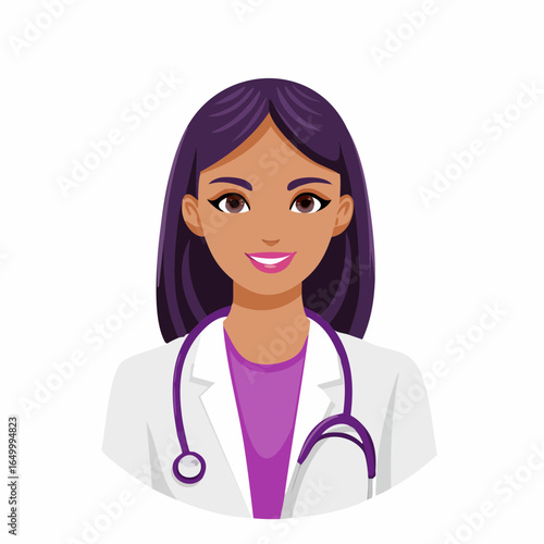 Flat vector icon of a doctor wearing a stethoscope, representing healthcare and medical profession.