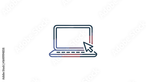A minimalistic illustration of a laptop with a mouse cursor.