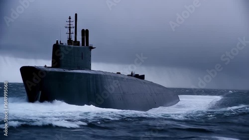 
nuclear submarine in a stormy sea 4k video