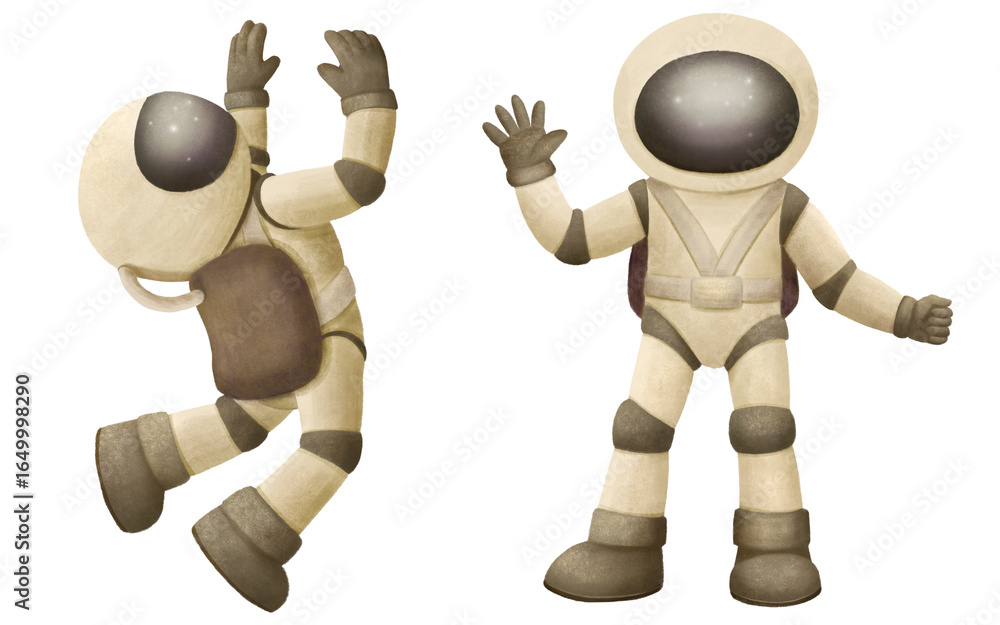 Fototapeta premium An isolated illustration of an astronaut in free fall in space. Watercolor hand drawing for children on a white background.