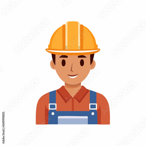 Flat vector icon of a construction worker with a hard hat, representing building and engineering professions.