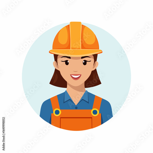 Flat vector icon of a construction worker with a hard hat, representing building and engineering professions.