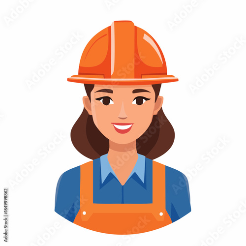 Flat vector icon of a construction worker with a hard hat, representing building and engineering professions.