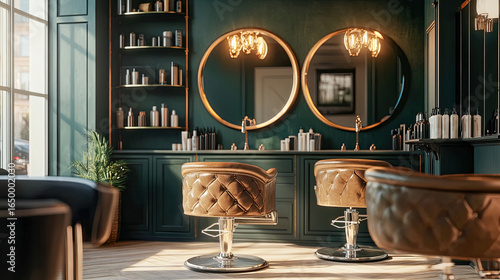 An elegant layout of a small salon with stylish furniture and decor