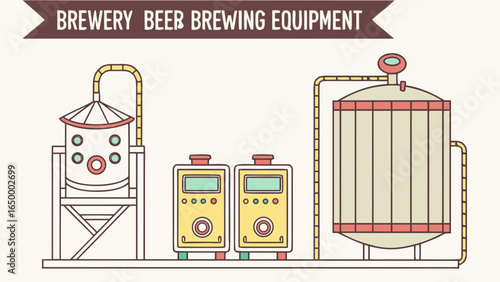 Brewery beer brewing equipment illustration for microbrewery and craft beer production process and system