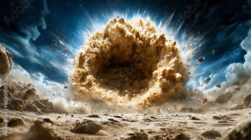 Luminous Sand Explosion Against Dark Sky