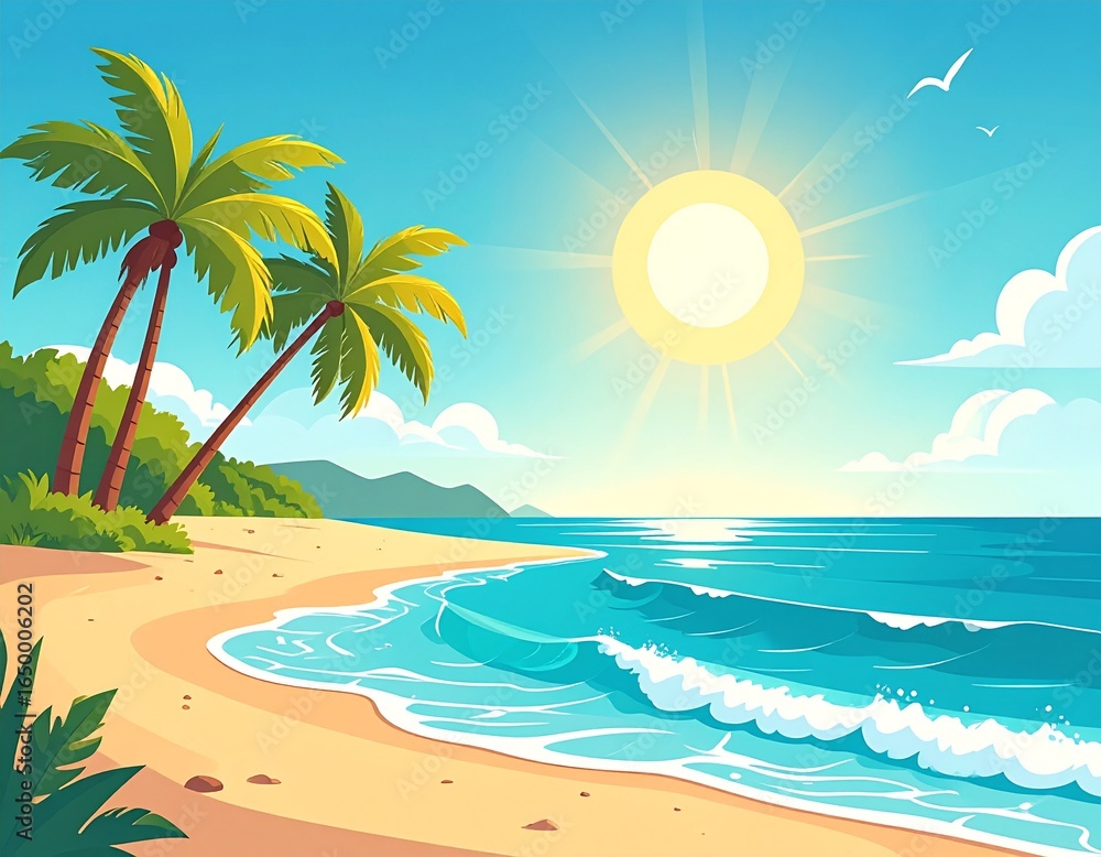 Fototapeta premium Seasonal & Holiday Illustrations—Palm tree and wave summer holiday design