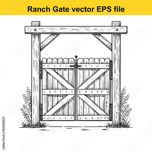 Rustic wooden ranch gate with cross bracing, a classic rural entrance illustration