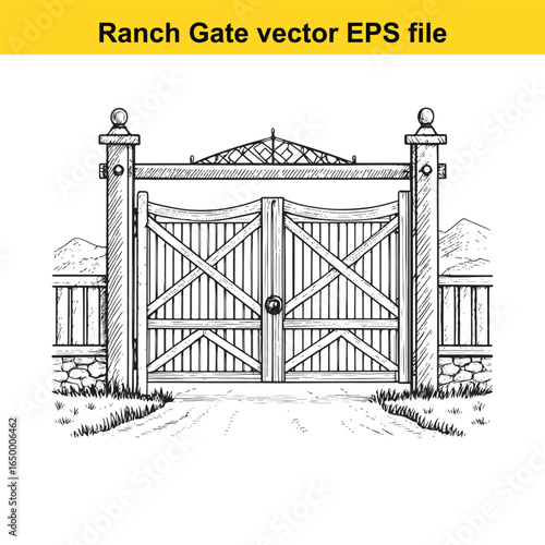 Rustic wooden ranch gate with cross bracing, a classic rural entrance illustration