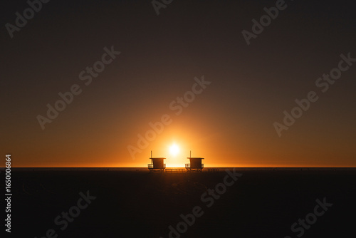 The lifeguard on the beautiful sunset of Los Angeles