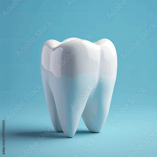 White ceramic shining tooth, 3d cartoon style