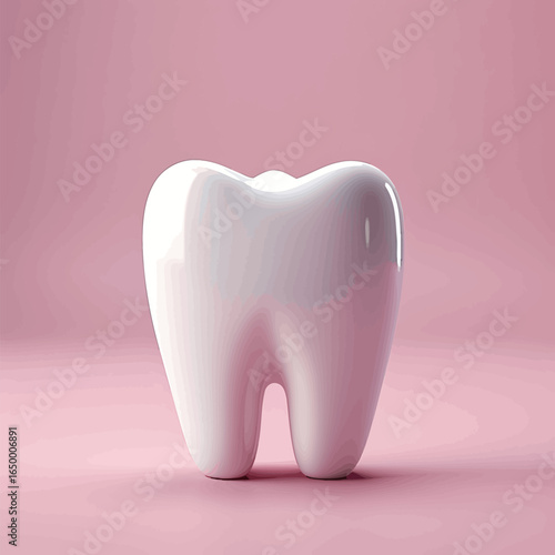White ceramic shining tooth, 3d cartoon style