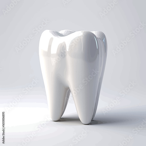 White ceramic shining tooth, 3d cartoon style