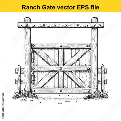 Rustic wooden ranch gate with cross bracing, a classic rural entrance illustration