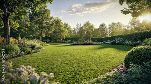 An engaging image of a beautifully manicured garden after mowing