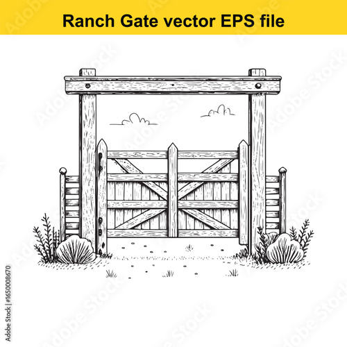 Rustic wooden ranch gate with cross bracing, a classic rural entrance illustration