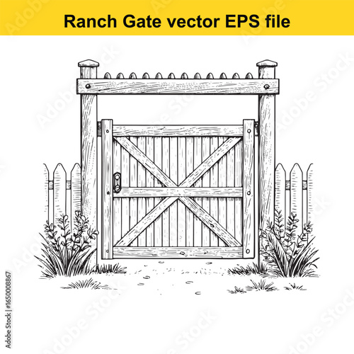 Rustic wooden ranch gate with cross bracing, a classic rural entrance illustration