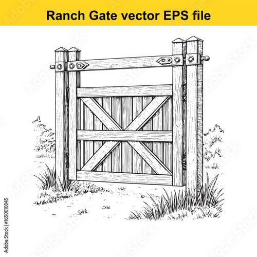 Rustic wooden ranch gate with cross bracing, a classic rural entrance illustration