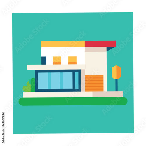 Modern Villa With Pool Flat Icon Vector Illustration