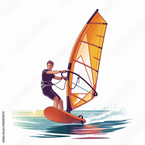 A captivating image of a windsurfer gliding over waves, showcasing the perfect harmony between agility and nature in an exhilarating water sport setting.