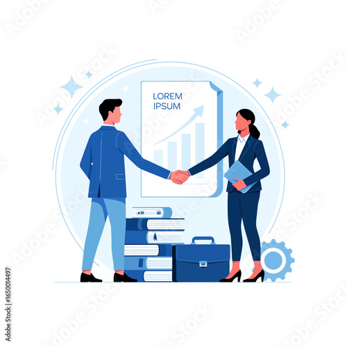 In a professional setting, two business individuals engage in a crucial handshake, symbolizing trust, collaboration, and the beginning of a fruitful partnership.