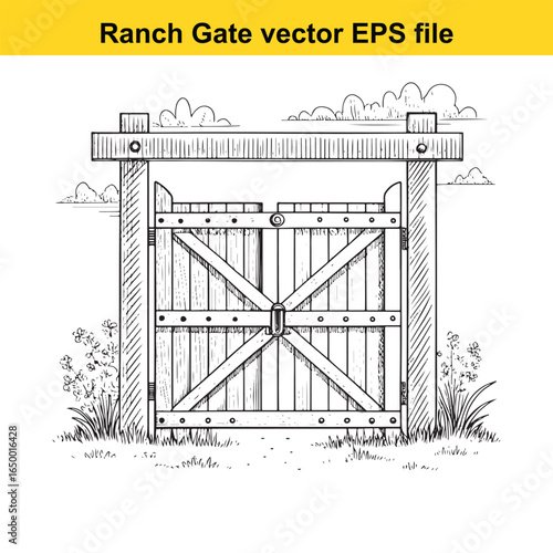 Rustic wooden ranch gate with cross bracing, a classic rural entrance illustration