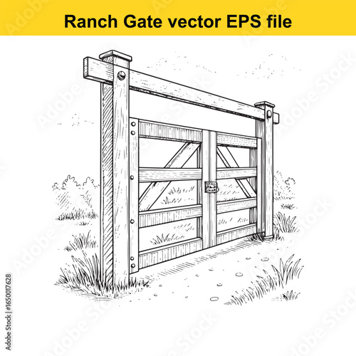 Rustic wooden ranch gate with cross bracing, a classic rural entrance illustration