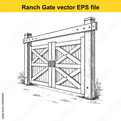 Rustic wooden ranch gate with cross bracing, a classic rural entrance illustration