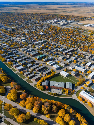 Aerial View of Grand Forks, North Dakota in Autumn