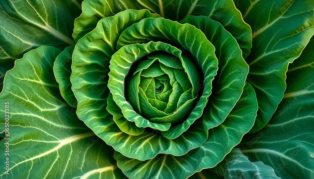 Fototapeta premium Intricate, overlapping cabbage leaves forming a spiral pattern, element, head