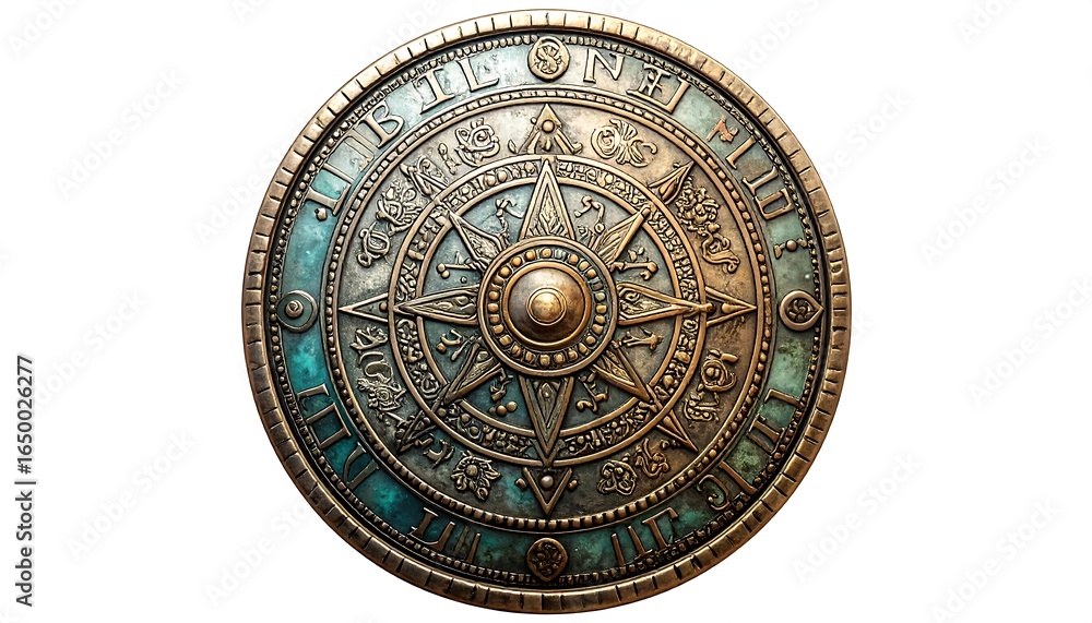 Obraz premium Ornate, decorative shield with intricate carvings.