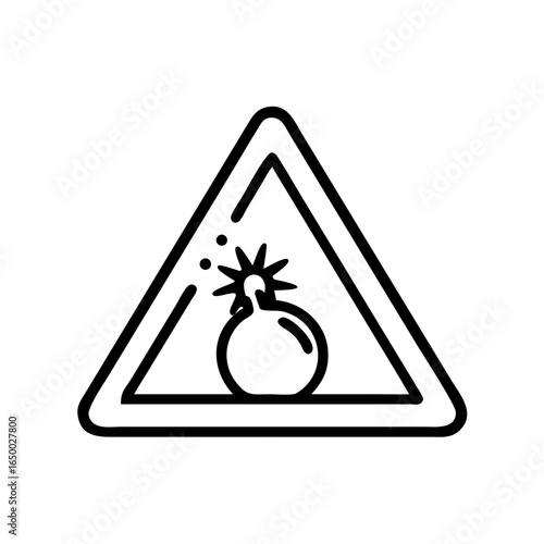 A warning sign with a bomb symbol inside the triangle, indicating a potential danger or explosive hazard. It's a simple but impactful illustration