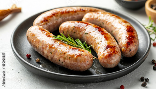 pork sausages on a plate light background