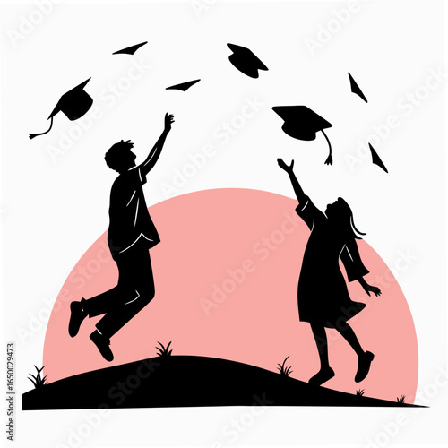 Graduation caps tossed in air by students throwing