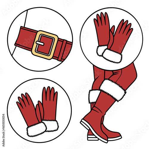 Santa Claus red boots white trim gloves and belt christmas
