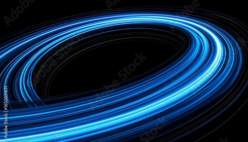 Concentric blue light trails forming a circular pattern.
