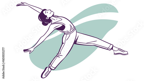 Line Art Dynamic Woman Dancer Full Figure Isolated Illustration