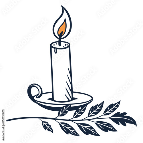 Candle flame with branch burning wick