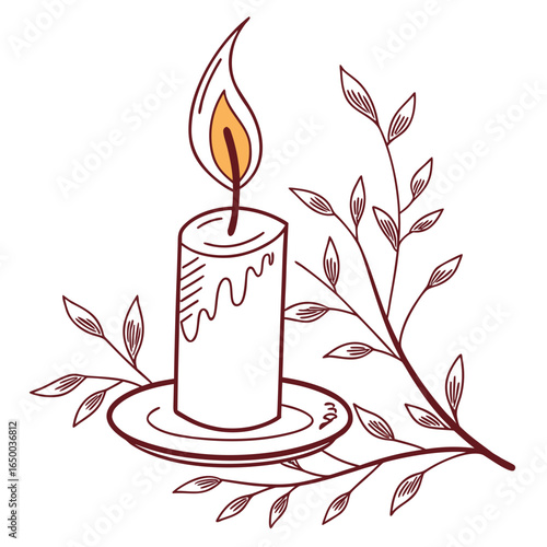 Candle flame with leaves wick saucer